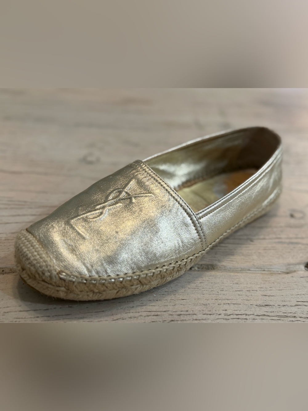 Yves Saint Laurent Gold Leather Monogram Espadrilles size 37.5 - Picture 2 of 15